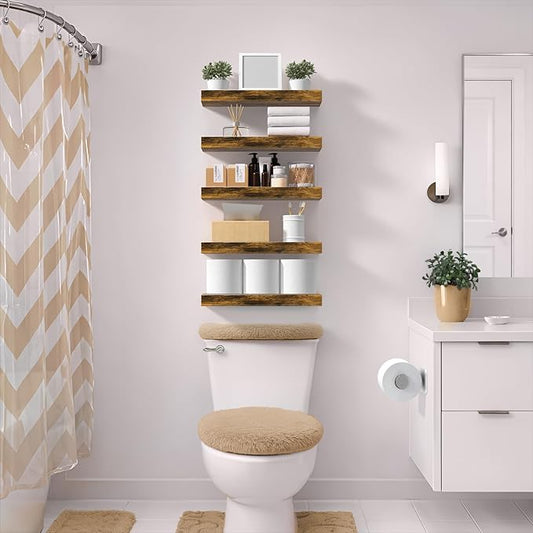 Sorbus Floating Shelves for Wall – 16 Inch Floating Shelf for Kitchen, Bedroom, Living Room, Bathroom, Home & Wall Decor - Mounted Bathroom Shelves with Invisible Brackets (Rustic Brown, 3 Pack)