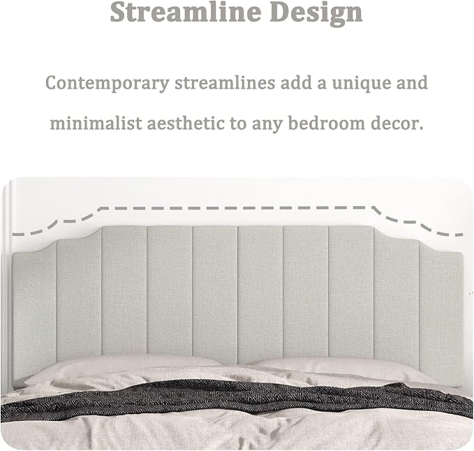 Befurtori King Size Headboard Only, Linen Wall Mounted Headboard King for Adjustable Bed Modern Upholstered Head Board Easy Assembly, Linen Gray