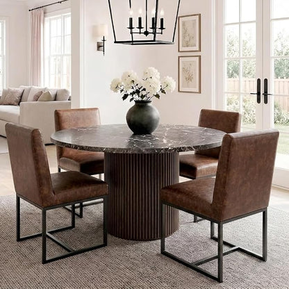 HNY Modern Dining Chairs Set of 4, Upholstered Leather Dining Room Chairs with Ergonomic Back & Metal Frame for Home, Kitchen, Apartment, Brown