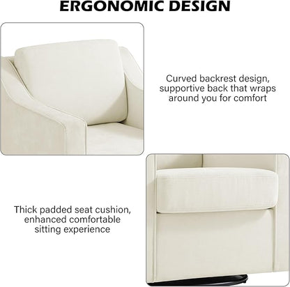 Swivel Accent Chair, Modern Round Barrel Arm Chair for Living Room, Bedroom, Comfy Club Reading Chairs for Adults (Chenille Beige, Set of 1)