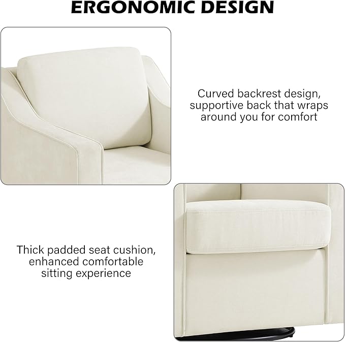 Swivel Accent Chair, Modern Round Barrel Arm Chair for Living Room, Bedroom, Comfy Club Reading Chairs for Adults (Chenille Beige, Set of 2)
