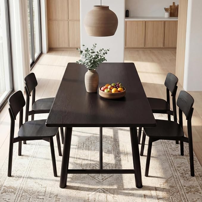 Ya-Home Black Dining Table, 69" Wood Kitchen Table with Solid Wood Legs, Seats 4-6, Modern Farmhouse Dinner Table for Dining Room Home Office, 69" L x 31.5" W x 30" H
