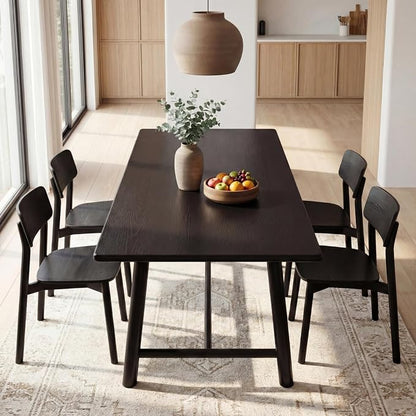 Ya-Home Black Dining Table, 69" Wood Kitchen Table with Solid Wood Legs, Seats 4-6, Modern Farmhouse Dinner Table for Dining Room Home Office, 69" L x 31.5" W x 30" H