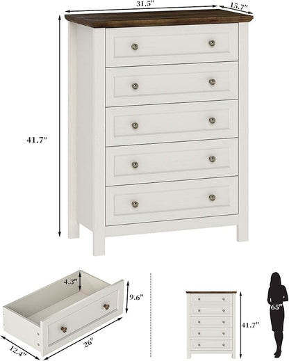 Farmhouse Dresser Nightstand Sets, 4-Piece Bedroom Furniture Set for Home | 5/6 Drawer Dresser Closet & 3 Drawer Nightstand Set of 2, Chest of Drawers for Bedroom, Living Room, Entryway, Antique White