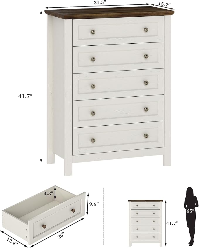 Farmhouse Dresser Nightstand Sets, 3-Piece Bedroom Furniture Set for Home | 5/6 Drawer Dresser Closet & 3 Drawer Nightstand, Chest of Drawers for Bedroom, Living Room, Entryway, Antique White