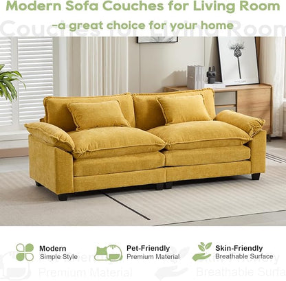 Oprisen 86" Modular Sectional Sofa, Comfy Cloud Couch Sectional Sofa, Chenille Sofa Sleeper Deep Seat Sofa with Throw Pillows for Living Room (Yellow, 86"- Loveseat)