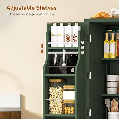 TEENFON 51" H Pantry Cabinet with 4 Doors, Kitchen Cabinet with 6 Door Shelves, Kitchen Pantry for Living Room, Dining Room, Bathroom, Green