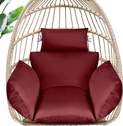 MAGIC ELEPHANT Egg Chair Cushion, Memory Foam Indoor Outdoor Hanging Egg Chair Cushion Replacement, Patio Basket Swing Cushion with Headrest (Red)