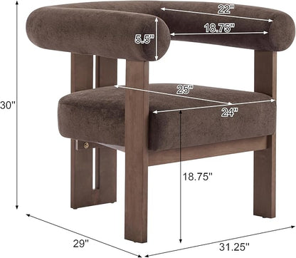 Christopher Knight Home Rones Modern Velvet Upholstered Accent Chair, Wooden Living Room Club Chair with Curved Backrest, Minimalist Bedroom Comfy Reading Chair, Thick Padded Seat, Dark Brown+Walnut