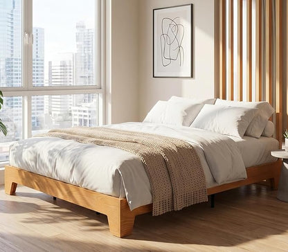 IDEALHOUSE King Size Platform Bed Frame,Boho Wood Bed with Noise-Free Slats,No Box Spring Needed,Nature Bedroom Furniture,Sturdy Wooden Bed Foundation,Easy Assembly