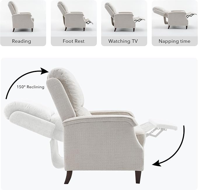 VKNOW Recliner Chair, Fabric Recliner with Soft Armrest, Home Theater Seating with Adjustable Push Back and Lumbar Support, Single Sofa for Adults, Lounge Chair for Living Room, Bedroom（Beige）