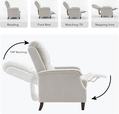 VKNOW Recliner Chair, Fabric Recliner with Soft Armrest, Home Theater Seating with Adjustable Push Back and Lumbar Support, Single Sofa for Adults, Lounge Chair for Living Room, Bedroom（Beige）