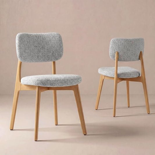 COLAMY Dining Chairs Set of 2, Modern Upholstered Kitchen Room Chairs with Solid Natural Oak Wood Legs, 5-Min Easy Assembly Anti-Wobble, High-Weight Fabric Farmhouse Side Chair, 300lbs,Oak,LightGrey
