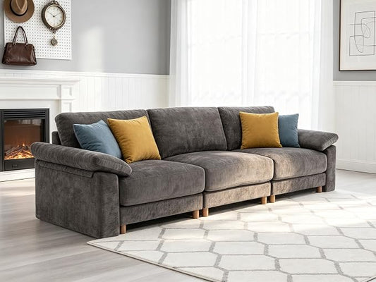 Oversized L Shaped Sectional Couch for Living Room, Extra Large Deep Seat Modular Sectional Sofa with Washable Covers, Modern Cloud Couch for Apartment, Bedroom (Gray, 3 Seater)