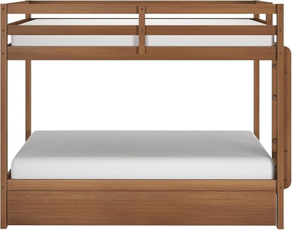 Grain & Grove Bear Twin Over Twin Bunk Bed with Trundle Bed, Sturdy Bunk Bed Frame for Kids, Plywood Bunk with Ladder, Guardrail, and Slats, No Box Spring Required, Oak Embossed Pecan