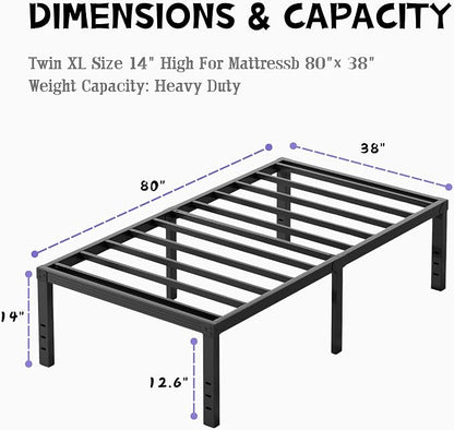 Furnitui 14 Inch High Metal Twin XL Bed Frames, Platform Twin XL Bed Frame No Box Spring Needed, Easy Assembly, Noise Free, Sturdy, Black