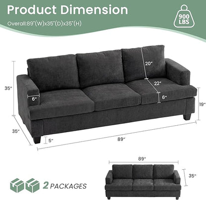 YOUDENOVA Sofa Couch, 3 Piece Set Comfy Sofa, 2 Loveseat & 3 Seater Sofa with Deep Seats for Living Room, Modern Sleeper Couch, Dark Grey Chenille