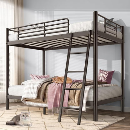 Bunk Bed Twin Over Twin with Safety Guardrail & Ladder,Space Saving Twin Bed Frames for Kids Teens and Adults,Heavy Duty Metal Bunk Bed for School Bedroom,No Box Spring Needed（Black）