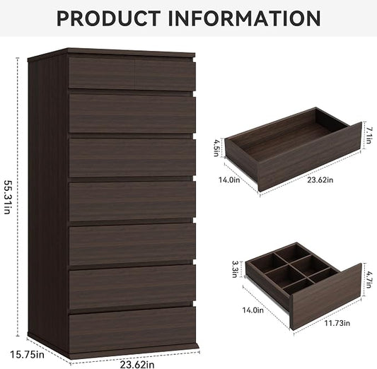 Jocoevol Brown Tall 8 Drawer Dresser for Bedroom,Dressers & Chests of Drawers with Jewelry Storage,Wood Storage Dresser with Deep Drawers for Living Room Hallway Entryway(55.3" L*23.6" W*15.7")