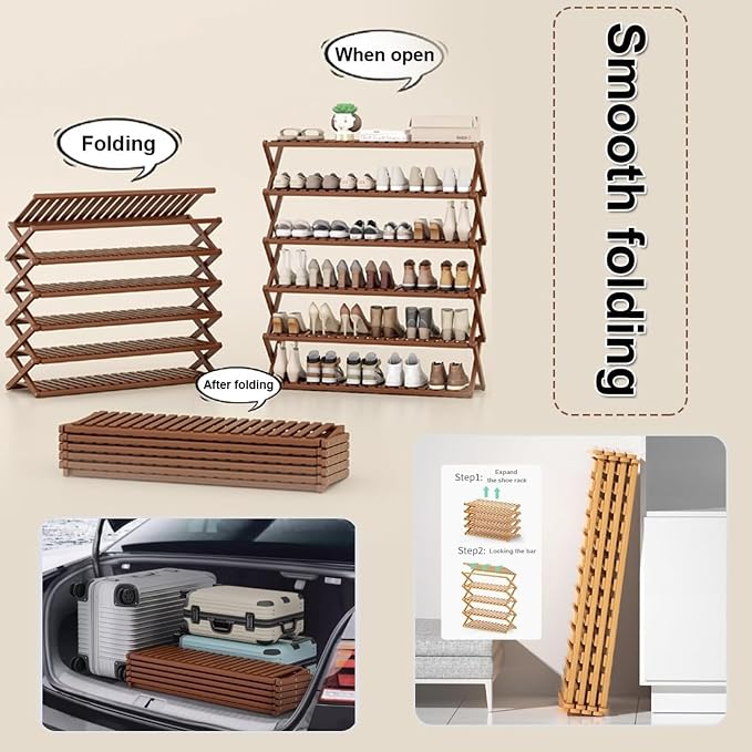 Bamboo Multilayer Foldable Tall Shoe Rack Boots Organizer Storage Sturdy Narrow Shoe Shelf for Entryway, Closet, Porch, Dorm, Living Room, Bedroom