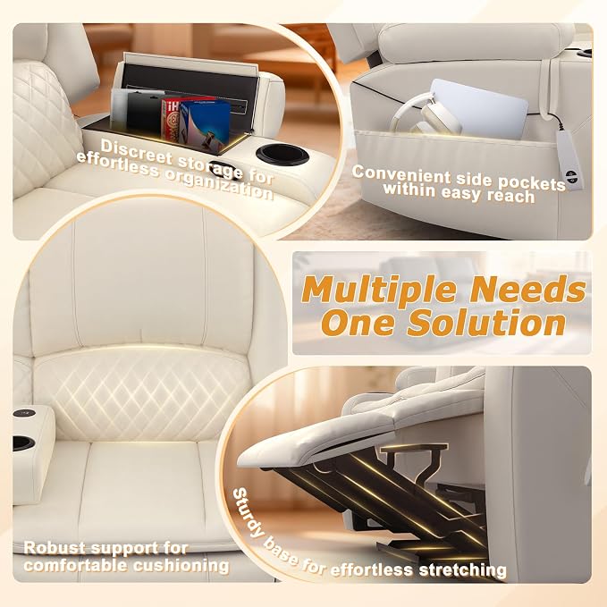 Loveseat Recliner Sofa, Power Reclining Loveseat Sofa RV Couch with Removable Armrest and Remote Control, Wall Hugger Home Theater Seating with 2-Tier Cushions, Storage & USB Ports, White