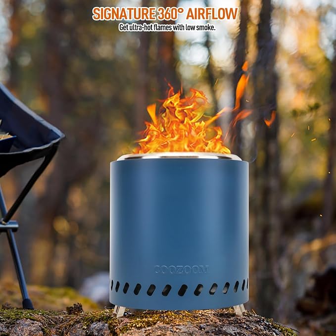 Portable Table Top Fire Pit with Stand, 8.6" Stainless Steel Mini Outdoor Low Smoke Burning Tabletop Firepit Fueled by Pellets or Wood, for Outside Camping Blue
