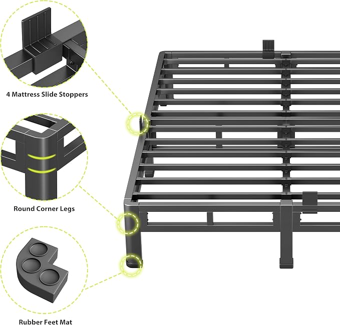 NKZ 10 Inch Full Size Bed Frame, Metal Bed Frame & Box Spring 2 in 1 Platform with Round Corner Legs, 4000lbs Weight Capacity Reinforced Low Profile Metal Frame, Noise-Free, Easy Assembly