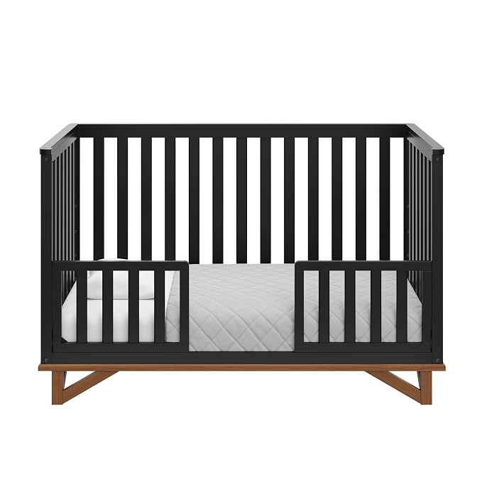 Storkcraft Santa Monica 5-in-1 Convertible Crib (Black with Vintage Driftwood) – GREENGUARD Gold Certified, Modern Design, Two-Tone Baby Crib, Converts to Toddler Bed, Daybed and Full-Size Bed