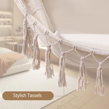 Hammock Chair Hanging Chair Heavy Duty 500 Lbs, Hanging Hammock Chair with Steel Spreader Bar & Adjustable Straps, Indoor Outdoor Hammock Swing for Bedroom Patio Porch Balcony Backyard Camping-Beige