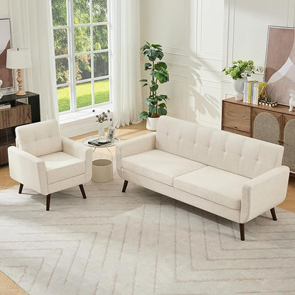 Tbfit Mid Century Modern Sofa Couch, Beige, Standard Sofa & Accent Chair | linen fabric