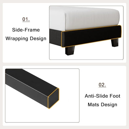 Einhomn Twin Upholstered Bed Frame with Headboard, Button Tufted Linen Bed Base, Platform Bed with Wood Slat, Heavy Duty, Easy Assembly, No Box Spring Needed,Black