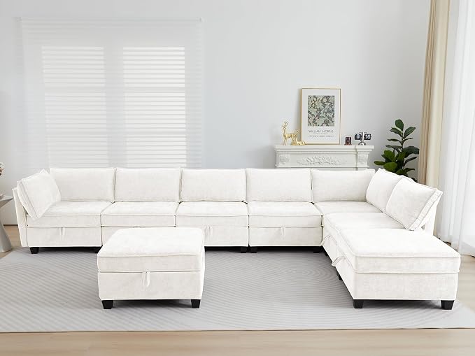 ORRD Oversized Modular Sectional Sofa Set, Convertible U Shaped Couch with Storage, 8 Seater Sofa Modular with Ottomans and Reversible Chaise for Living Room, Office (Beige)