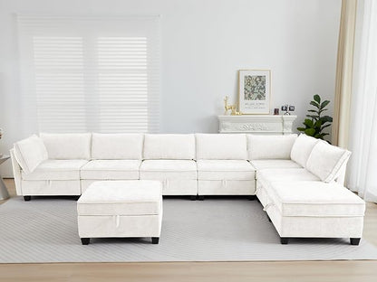 ORRD Oversized Modular Sectional Sofa Set, Convertible U Shaped Couch with Storage, 8 Seater Sofa Modular with Ottomans and Reversible Chaise for Living Room, Office (Beige)