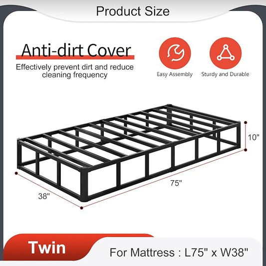Yicensen 10 Inch High Profile Twin Box Spring Heavy Duty Metal Box Spring Twin with Fabric Cover, Sturdy Mattress Foundation, Easy Assembly, Noise Free, Black