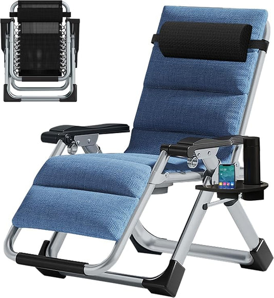DoCred Zero Gravity Chair, Lawn Recliner, Reclining Patio Lounger Chair, Folding Portable Chaise with Detachable Headrest and Cup Holder