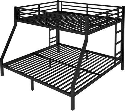 EMKK Queen Over King Bunk Bed for Adults, Metal Bunk Beds Queen Over King Size for Teens Dorm Bedroom Guest Room,Heavy Duty Bunk Beds with Ladder and Safety Full Length Guardrail (Black)