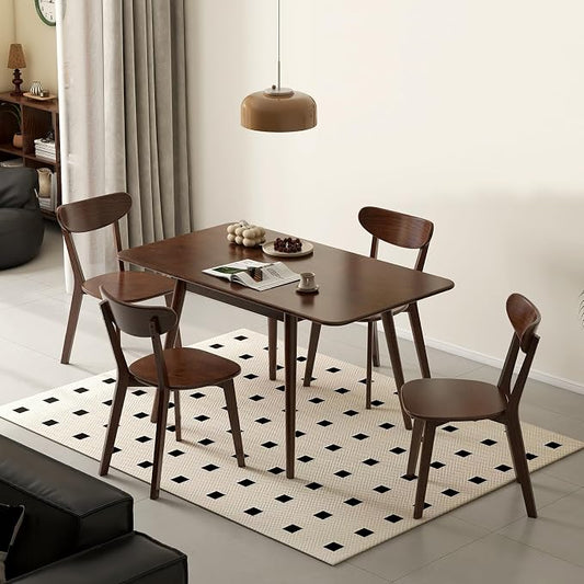 39’’-55’’ 100% Oak Extendable Dining Table and Chairs Set for 4, Solid Wood Folding Kitchen Table, Mid Century Modern Dinner Table for Kitchen, Apartment, Living Room (39''-55'' + 4 Chairs)