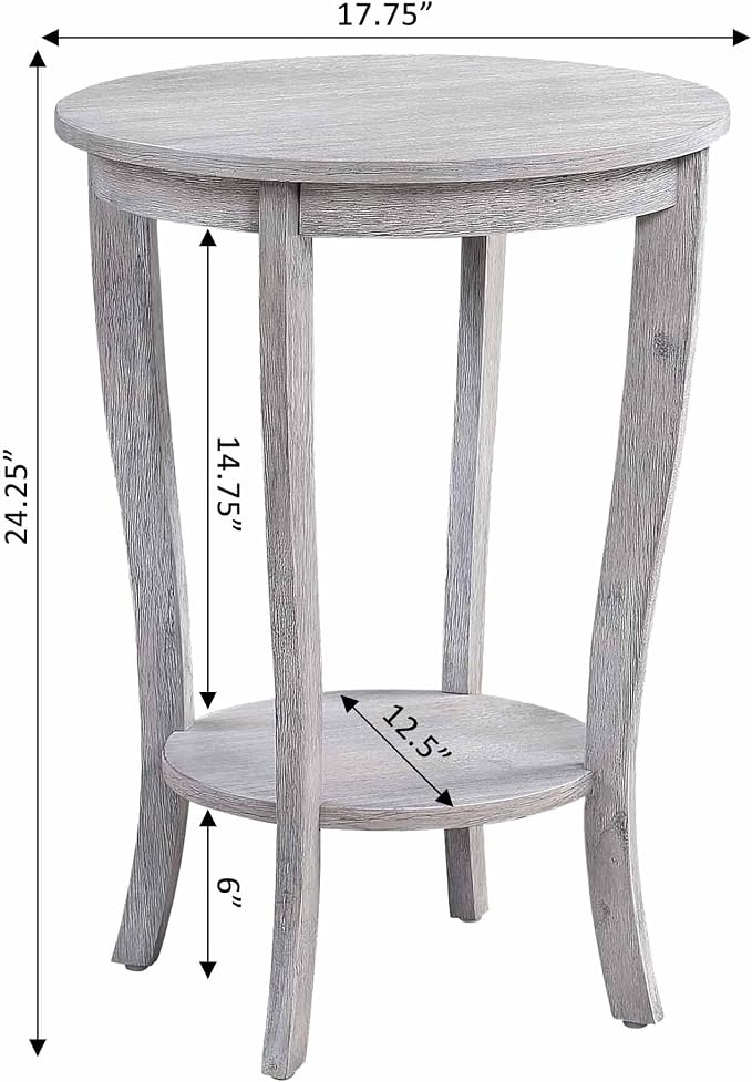Convenience Concepts American Heritage Round End Table, Light Gray Wirebrush