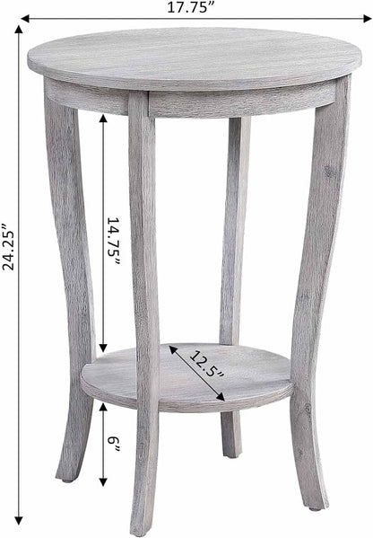 Convenience Concepts American Heritage Round End Table, Light Gray Wirebrush