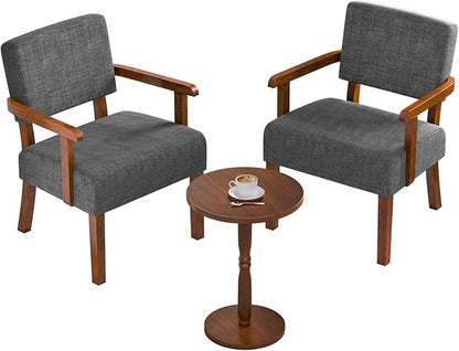 FAGAGA Accent Chair Set of 2 with Table, Living Room Chairs with Soft Seat and Armrests for Living Room Bedroom Reading Room Waiting Room, Grey (AC01)