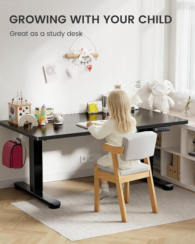 ErGear Low Height Adjustable Desk, Lifts 18.9-28.4 Inches, 40 X 24 Inches Electric Standing Desk for Kids, 4 Height Memory Settings & Storage Hooks, Home Office Computer Table & Study Desk, Black