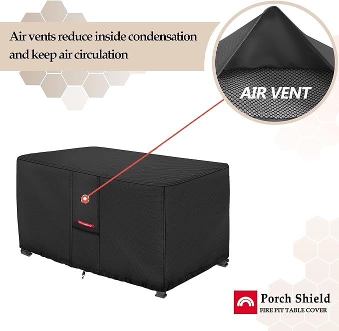 Porch Shield Patio Fire Pit Cover - Waterproof 600D Outdoor Rectangular Fire Table Cover Deck Box Protector - 43 x 22 inch, Black