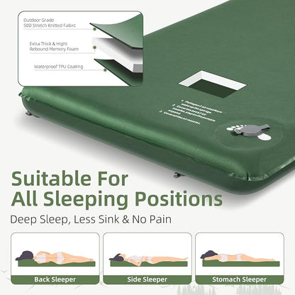 Wevelel Memory Sleeping Pad, 3.1" Ultra-Thick Foam Sleeping Mats for Camping, Easy Inflate&Deflate,9.5 R-Value Insulated Camping Mattress Pad with Pillow, for Car Travel Tent