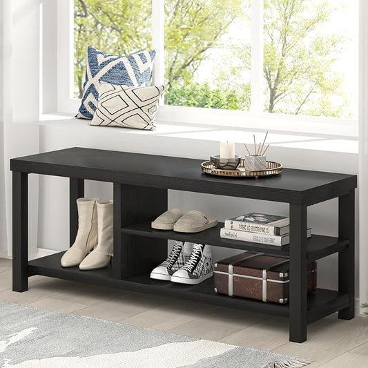 EXCEFUR Shoe Bench, Rustic Wooden Storage Bench for Entryway Hallway, Industrial Indoor Shoe Rack Bench Seat for Living Room Bedroom, 43.3 Inch Black