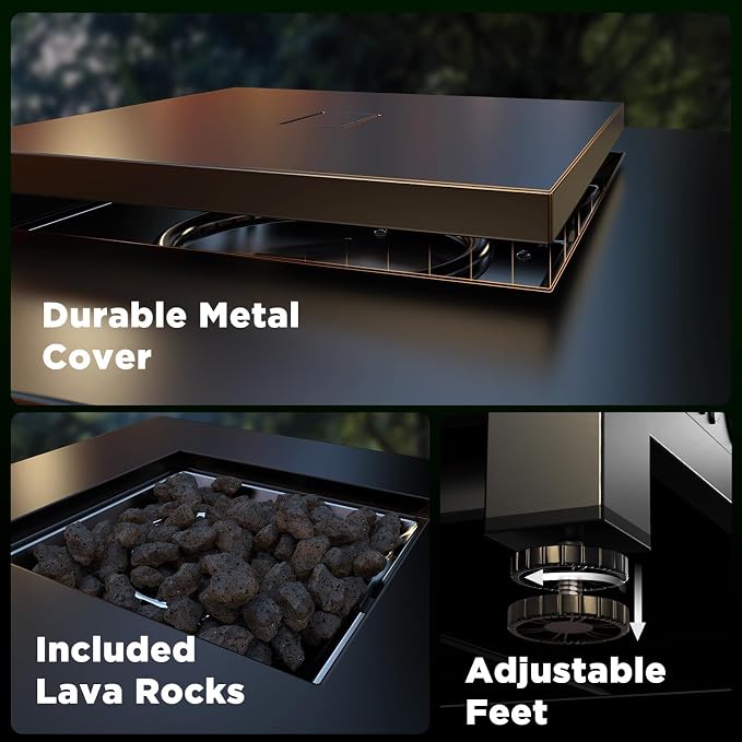 Ciays Propane Fire Pits 28 Inch Outdoor Gas Fire Pit Table, 50,000 BTU Steel Fire Table with Lid, Add Warmth and Ambience to Gatherings and Parties On Patio Deck Garden Backyard, Black
