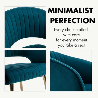 Hyfirm Teal Velvet Dining Chairs Set of 4, Modern Gold Dining Room Chairs with Hollow Back, Upholstered Accent Kitchen Chairs for Living Room/Reception/Restaurant
