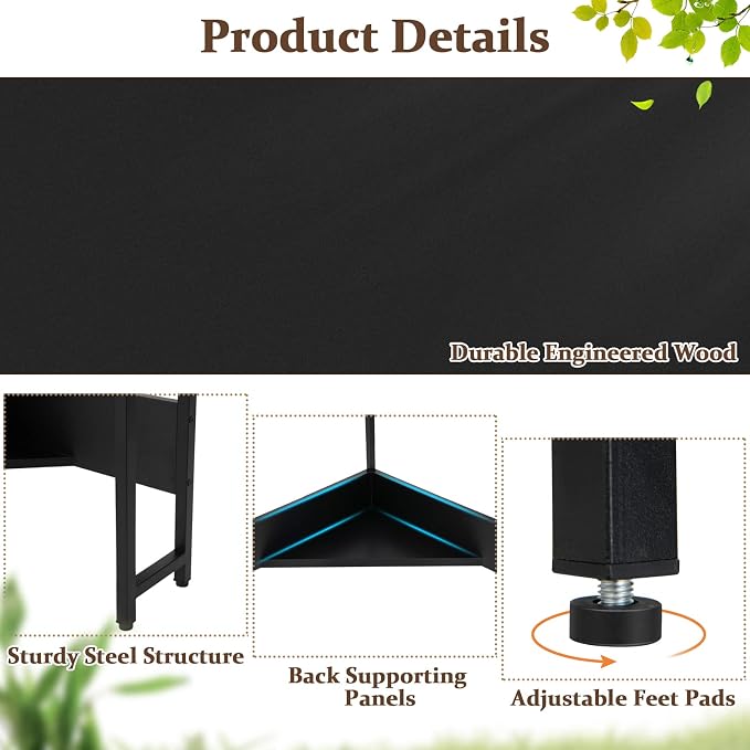 Corner Desk with Charging Station & USB Port, 90-Degree Triangle Computer Workstation w/Storage Shelf, Metal Frame, Space-Saving Laptop PC Desk for Small Space, Home Office (Black)