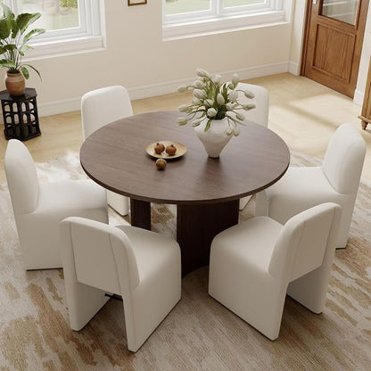 Hyfirm Upholstered Dining Chairs Set of 6, Modern Armless Desk Chair with Metal Footrest for Diningroom Bedroom Livingroom Reading Room,White Fabric