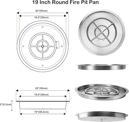 Stanbroil 19 InchDrop-in Round Fire Pit Kit with Spark Ignition,304 Stainless Steel Gas Fire Pit for Outdoor DIY Firepit - Natural Gas Version