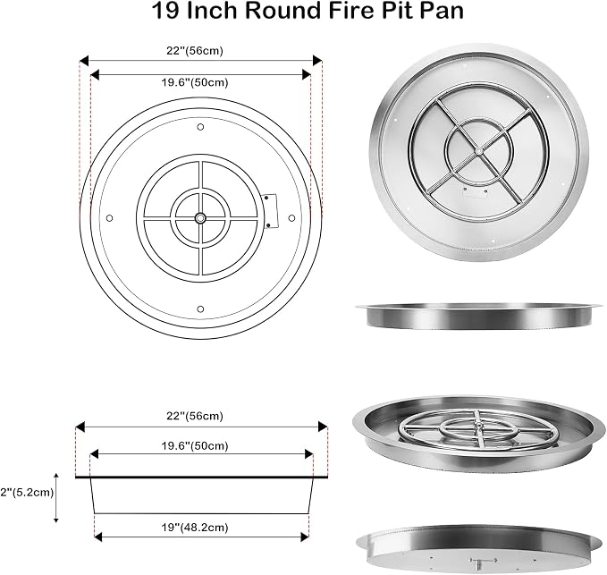 Stanbroil 19-Inch Round Fire Pit Burner Pan, Drop-in Gas Fire Pit Inserted for DIY Natural & Propane Gas Fire Table, Stainless Steel Firepit for Outside, BTU 92,000 Max